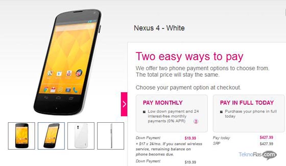 Google Nexus 4 telah tersedia di US