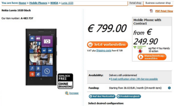 Harga Pre-order Nokia Lumia 1020 Dibuka di Jerman