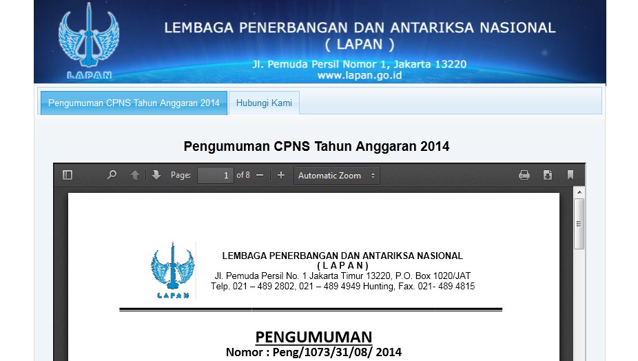 Penerimaan CPNS LAPAN